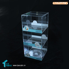 With 4 Hooks Customize 3-tier High Quality Retail Store Rotating Display Counter Acrylic Cellphone Charger Display Case