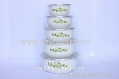 quality guarantee glossy appearance enamel storage bowl sets with PP lid