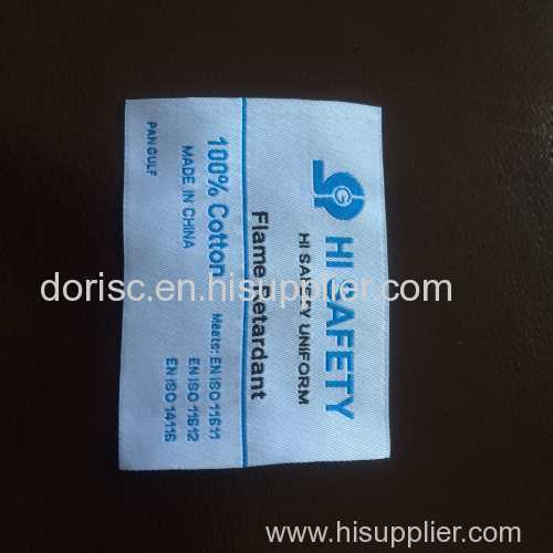 fire retardant woven label for fire proof fabrics