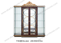 French Vitrine carved front oval china cabinet with drawer black gold lacquer