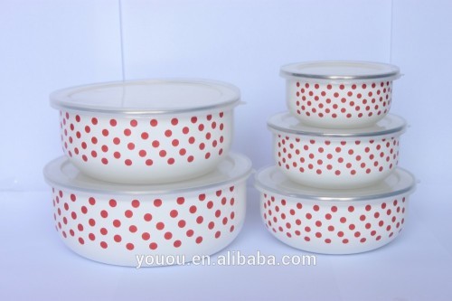 quality guarantee enamel mixing bowl sets with plastic cover