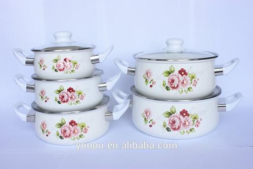 exquisite 5pcs enamel pot with bakelite handle