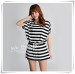 Apparel & Fashion Shirts & Blouses Tighten up Waist Long T-shirt Home Wear Blouse Bamboo Stripes