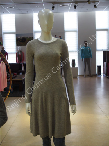 Ladies Pure Cashmere Knitted Round Neck Dress
