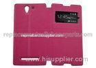 Pink Leather Flip Cell Phone Protector Case For Sony Xperia C3 D2533 / D2502