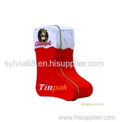 sock shape Christmas tin box