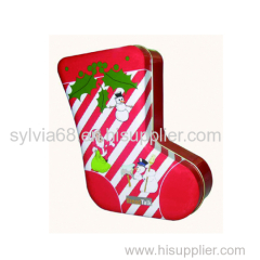 sock shape Christmas tin box