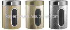 round tea tin boxes with screw lid and transparent plastic window on body