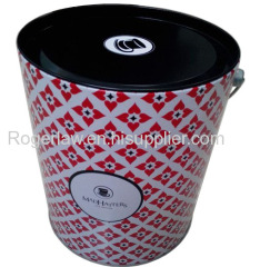 round popcorn bucket tin can / ice bucket tin box with wire handle