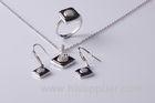 Cubic Zirconia Black Square 925 sterling Silver And Ceramic Jewelry Set For Ladies CSR0724 CSP0727 C