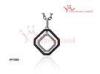 Black White Double Square Tiger Prong Silver CZ Pendants With Long Silver Necklace Chain