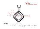 Black White Double Square Tiger Prong Silver CZ Pendants With Long Silver Necklace Chain