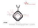 Black White Double Square Tiger Prong Silver CZ Pendants With Long Silver Necklace Chain