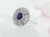 Decent Platinum Plated Sapphire Ring with CZ Side Stone