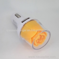 New car charger rose design dual USB ports car charger for mobile phone