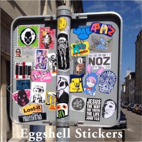 Outdoor use permanent vinyl eggshell stickers