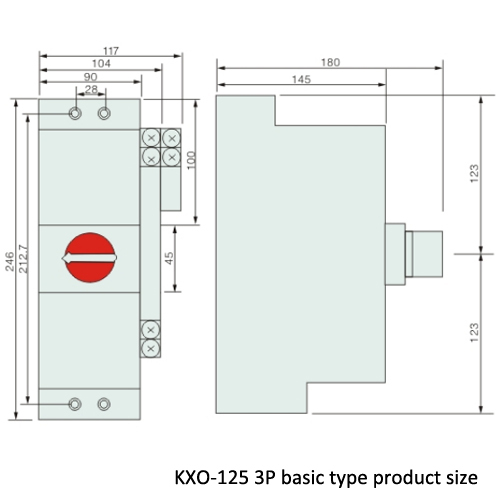 KXO/3P basic type product overall and installation size and basic electric control drawing 