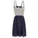 100% jaquared cotton navy trapeze casual summer dress with white flower cotton lace fo