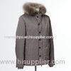 Khaki Lightweight Goose Down Jacket Fur Hood Down Jacket S / M / L / XL / XXL