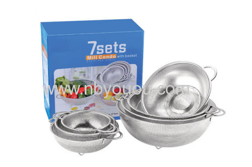 quality guarantee 7PCS stainless steel punching basket with side handles