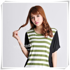 Apparel & Fashion Shirts & Blouses Bamboo Fabric Straps Printing Block Matching Stretchy T-shirt Girls Fashion Design