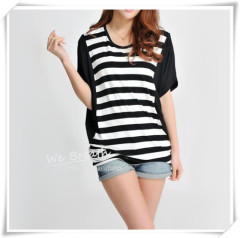 Apparel & Fashion Shirts & Blouses Bamboo Fabric Straps Printing Block Matching Stretchy T-shirt Girls Fashion Design