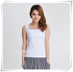 Apparel & Fashion Shirts & Blouses Lace Trim Square Neck Tank Top Bamboo Fiber Ladies Sleeveless Vest