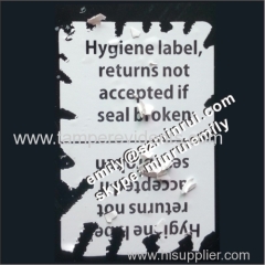 Custom tamper evident destructible returns not accepted if seal broken hygiene security seal adhesive labels