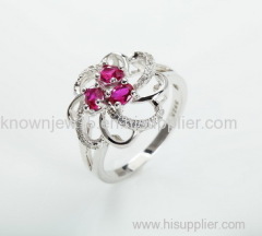 three stone red spinel ring