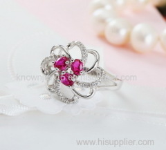 three stone red spinel ring