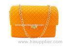 Orange Soft Silicone Handbag With Metal Chain Strap , Customerized