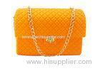 Orange Soft Silicone Handbag With Metal Chain Strap , Customerized