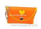 Orange Rubber Silicone Handbag / Makeup Bag For Girls With Key Ring