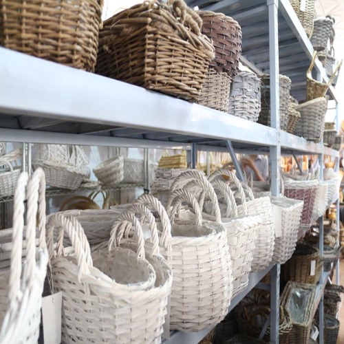 small baskets with handles and wicker picnic basket