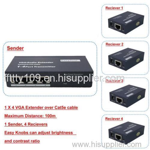 1 To 4 VGA Extender Over Cat5e Cable 100M