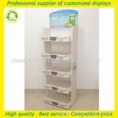 supermarket grocery wood beverage juice display shelf with header