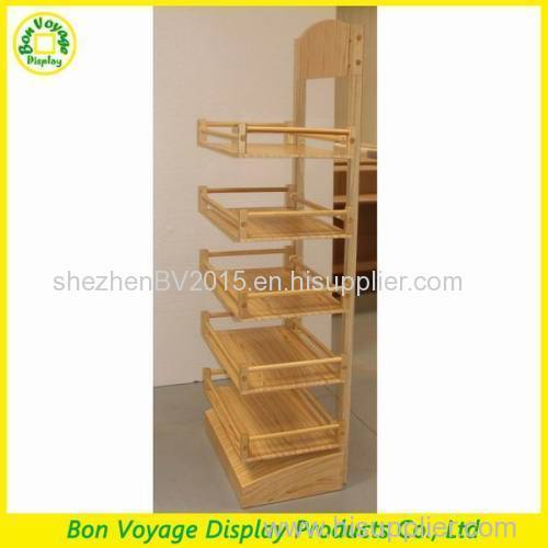 5 tiers wooden snacks food and bread shelf for supermarket