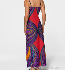Dress ODM service wholesale polyester spandex print Bohemian dresses plus size maxi spaghetti-strapped