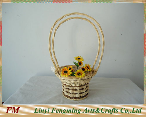 Pure handmade 2pcs white wicker flower basket for wedding decoration