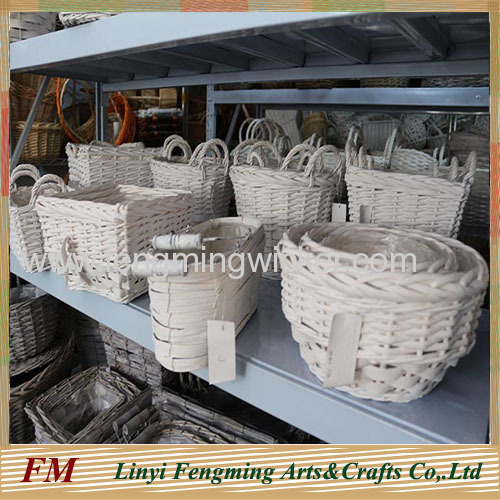 Garden decoration pure handmade 3pcs white wicker gift basket