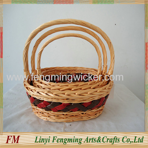 3pcs rectangle wicker basket for wedding decoration with handle