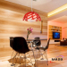 LED Power Replacable Round Shape Hypotenuse Cover Resin Pendant Lamp Red Color