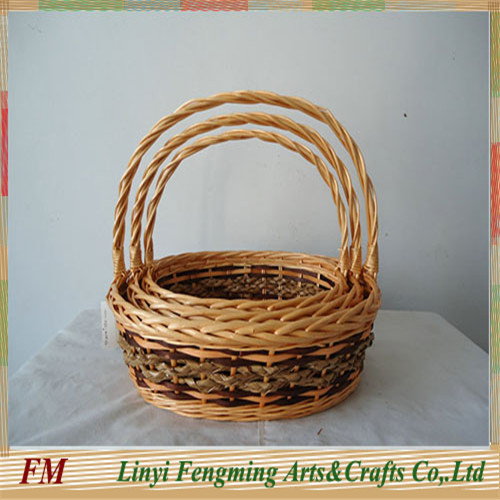 3pcs brown flower wicker decoration baskets wicker baskets with handles