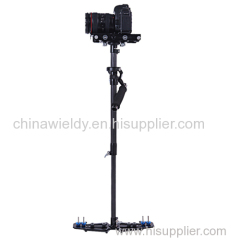 Wieldy carbon fiber DSLR video camera stabilizer