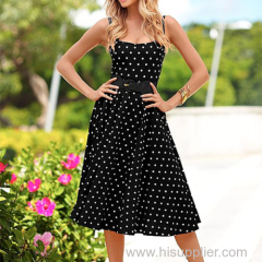 Spandex and cotton brief ball grown dots print black casual dresses factory price dress ODM plus size 7XL