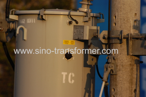Pole mount single phase closeup transformer