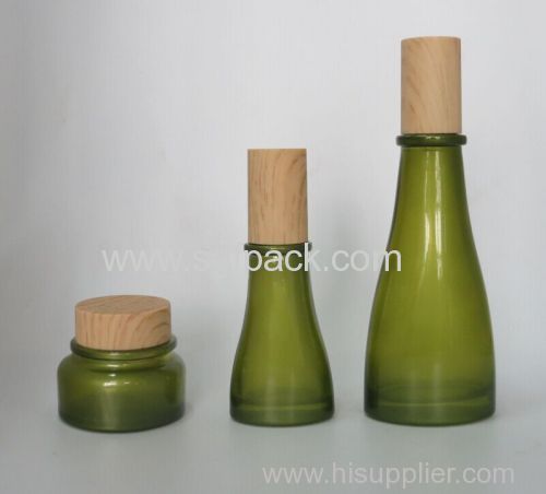 Glass bottle jar with ASH Wooden cap Pump Screw cover