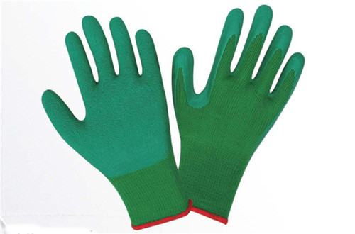 Work green yarn green latex gloves Labour protection glove with wrinkles High friction slip Double thickening