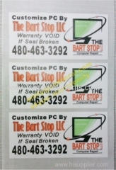 Custom frangible paper security seals for laptop security label self destructive labels for computers with contacts