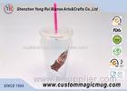 Single Layer Plastic Straw Cup With Lid , Large Reusable Plastic Cups 450ml